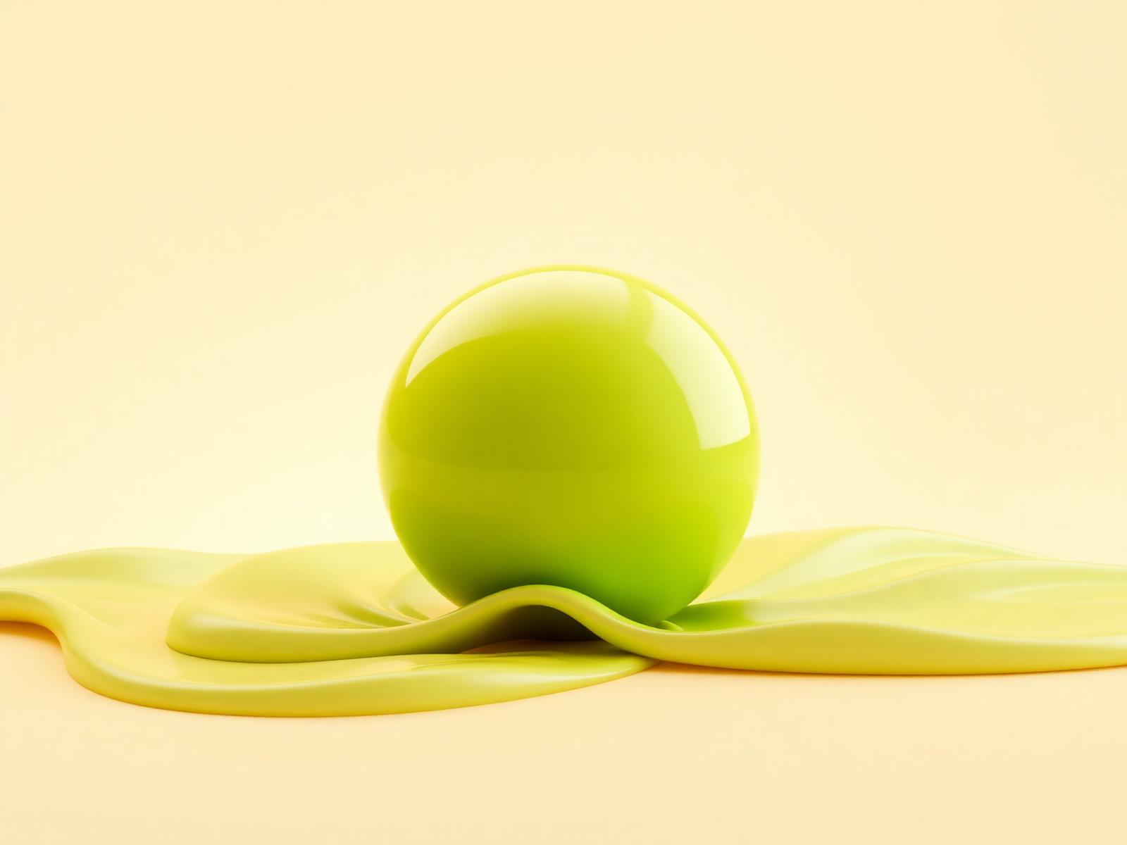 Glossy lime sphere melting into liquid citrus
